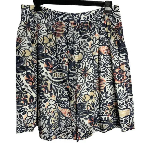 Loft Floral Swing Knee Length Skirt 14P White Lined Side Zipper Cotton - Picture 1 of 4